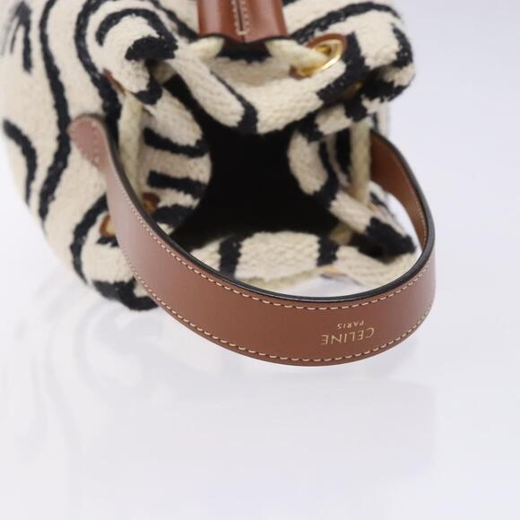 CELINE Teen Drawstring Hand Bag Canvas Leather White Gold - Picture 7 of 12